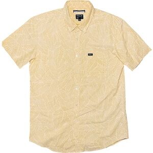 RVCA Shirt Mens Small Button Up Yellow Floral Hawaiian SLIM Short Sleeve NWOT